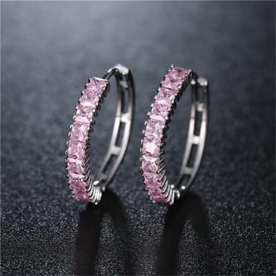 Luxe Aaa Zirkonia Hoepel Oorbellen Grote Cirkel Huggie Oorbellen Voor Vrouwen Blauw Rood Edelsteen Hoepels Pendientes Sieraden Oorringen gray