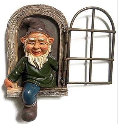EXCITAT Tuinkabouter - Charmante tuinkabouter - 3D beeldje - met witte baard - ophangbaar standbeeld van duurzame designerhars - geschikt voor in de tuin - 14,5x15x8cm