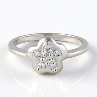 Cavill - Zilveren Ring met 6 Witte Braziliaanse Topaas 0.275 ct - 925 Sterling Zilver - Elegante Bloem Ring - Dames Sieraad Maat 17