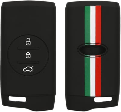 kwmobile autosleutel hoesje geschikt voor Fiat 600 600e Hybrid Grande Panda Doblo K9 III - Autosleutel behuizing in groen / rood / zwart - Italiaanse Strepen design