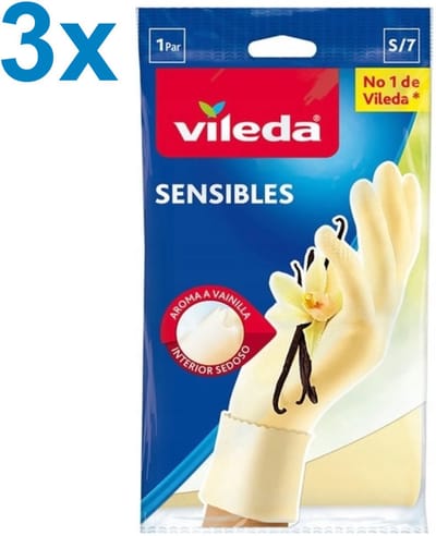 Vileda Sensible Latex Handschoenen – Maat S/7 – 3 Paar – Met Vanillegeur - Voordeelverpakking