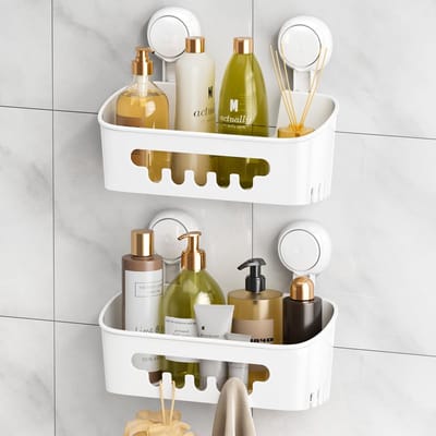 Dailygoods - Doucheplank met Zuignappen, 2 Stuks, Zonder Boren, Douchegelhouder en Organizer