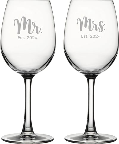 Gegraveerde set witte wijnglazen 36cl Mr. Est. 2024 - Mrs. Est. 2024