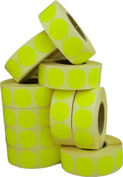 Sticker Set - "Geel Fluor" - 10 Rollen - 1000 Stuks per rol - Etiketten - 25mm - Sluitsticker - Promotie Sticker - Bulkverpakking - Blanco