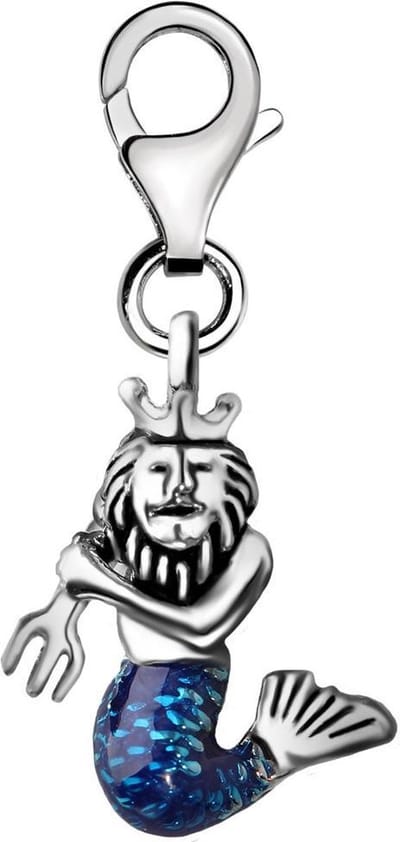 Quiges – Charm – Hanger - 3D Neptunus Blauw - Verzilverd - karabijnslot - geschikt - voor - Bedelarmband - QHC147