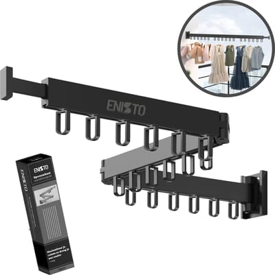ENISTO® Wanddroogrek - Inklapbaar Wasrek - Droogrek Hangend - Zwart - Met of Zonder Boren - Uittrekbaar - Ruimtebesparend