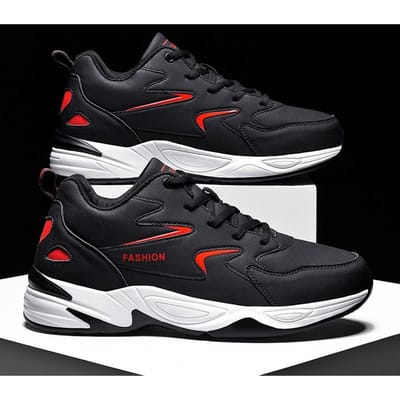 Herfst en Winter Heren Trendy Sportschoenen Leer Dikke zool Casual Schoenen Mode Eenvoudige Studentenschoenen Heren 43 black