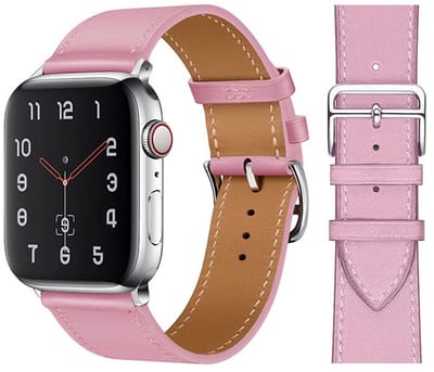 Stravo Premium Slank Leren Bandje - Geschikt voor Apple Watch 42mm (Series 11/10), 41mm (Series 9/8/7), 40mm (Series 6/5/4, SE 3/2/1), 38mm (Series 3/2/1) - Dun Leather Horlogebandje van Echt Leer met RVS Gesp - Roze
