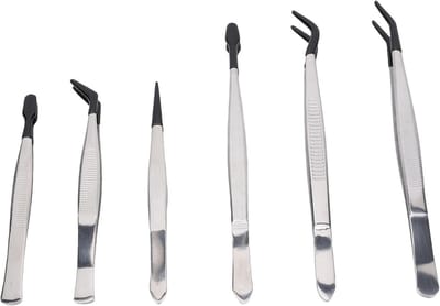 6-delige set RVS pincetten met rubberen kop - pincet voor nepwimpers, make-up en stempels