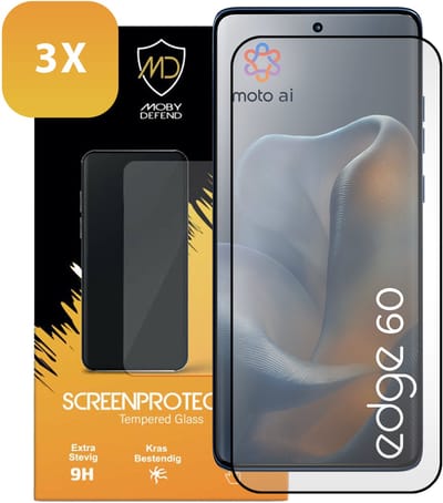 3-Pack MobyDefend Screenprotectors - Geschikt voor Motorola Edge 60 - Screensavers Met Zwarte Randen - Gehard Glas