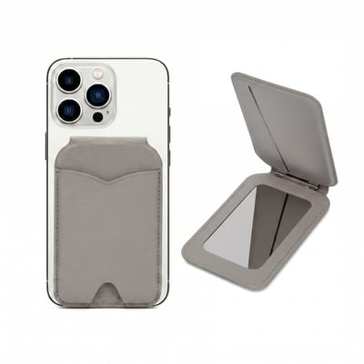 Ryoudavell - Magnetische MagSafe Pasjeshouder & Telefoonhouder voor iPhone 17/16/15/14/13/12 Pro Max Plus Mini - RFID Kaarthouder met Spiegel - Lederen Magsafe Wallet Wallet Case - Telefoon Houder Standaard Achterkant voor 5 Pasjes