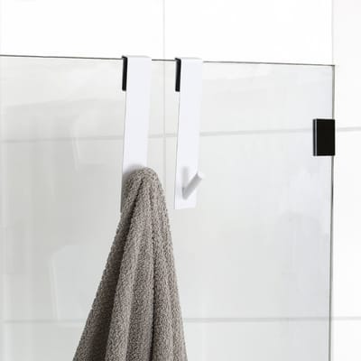 Tendance Douchehaken - 2x stuks - wit - metaal - douchecabine / douchewand haak - 18 cm - handdoekhaken