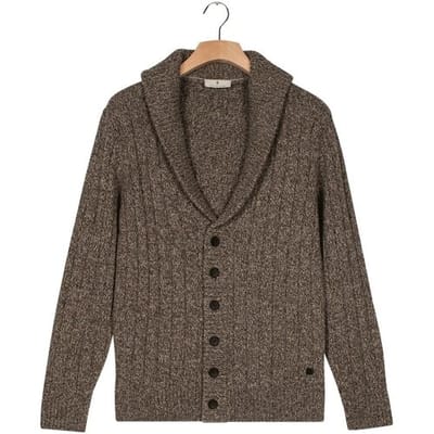 Thomas Maine Vest Cardigan Buttons Shawl Collar Twisted Structure Knit Grijsgroen / male