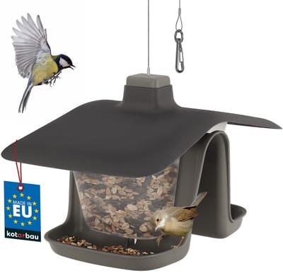 KOTARBAU® Vogelvoederhuisje Om Op Te Hangen, Kunststof, 28x17,5 cm, Zwart, Hangend Vogelvoederhuisje met Stalen Kabel, Weerbestendig, Duurzaam, voor Tuin