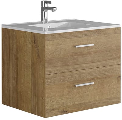 Vente-unique Hangend badkamermeubel met enkele wastafel - Licht naturel - 60 cm - KAYLA