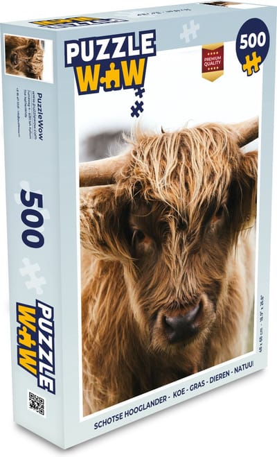Puzzel Schotse Hooglander - Koe - Gras - Dieren - Natuur - Legpuzzel - Puzzel 500 stukjes
