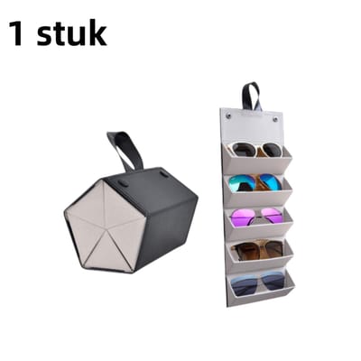 1 stuk - Brillenetui - Vijf vakken - Draagbaar - Opbergetui voor meerdere zonnebrillen en leesbrillen - Drukbestendig - Reisaccessoire - Zwart