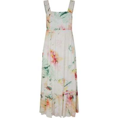 Boss Maxijurk met bloemenprint en vierkante halslijn voor dames (Bruin)