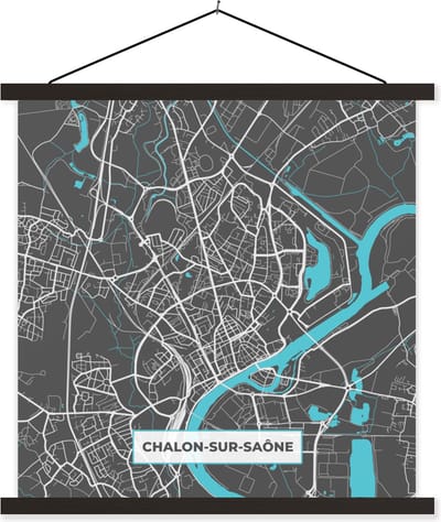 Posterhanger incl. Poster 60x60 cm - Schoolplaat - Chalon-sur-Saône - Frankrijk - Kaart - Plattegrond - Stadskaart - Textielposter - Zwarte latten - Stadskaart