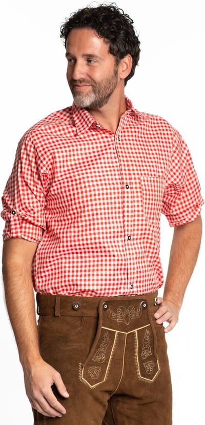 Partychimp Oktoberfest Overhemd Heren Geblokt Oktoberfest heren Carnavalskleding Heren voor bij Lederhosen Man - Polyester - Rood - Maat M