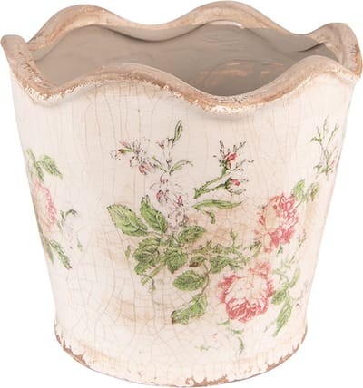 Keramiek Bloempot voor Binnen – Roze Bloemen – Rustieke Pot – Ø 18 cm – Bloemenmotief