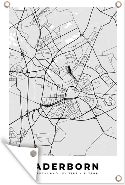 Muurdecoratie Kaart - Paderborn - Duitsland - Stadskaart - Plattegrond - 120x180 cm - Tuinposter - Tuindoek