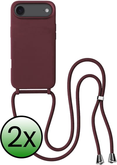 Hoes Geschikt voor iPhone Air Hoesje Met Koord - Telefoonhoesje Geschikt voor iPhone Air Backcover Met Afneembaar Koord - Aubergine - 2 Stuks