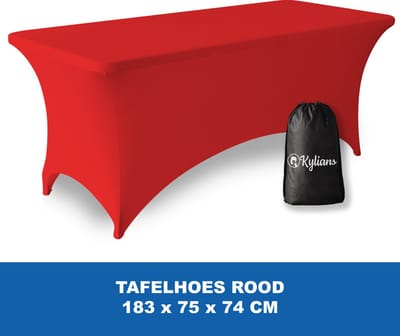 Tafelhoes Rood - 183 x 75 x 74 cm - voor Klaptafel / Buffettafel / Partytafel / Tuin Tafel / Campingtafel met Opbergzak - Luxe Extra Dikke Stretch Rok – Kras- en Kreukvrije Hoes