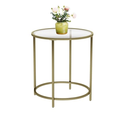 Vasagle - Glazen Bijzettafel - diameter 50 cm - Ronde Salontafel - Koffietafel - goudkleurig frame