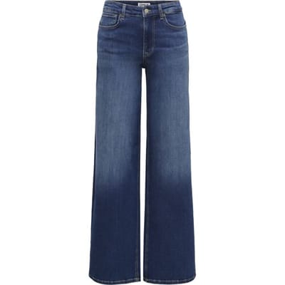 Only blauwe dames jeans   High waist   Madison   Stonewash wassing   Wide leg fit   5-Pocket zakken   Knoop- en ritssluiting   Duurzaam   High waist