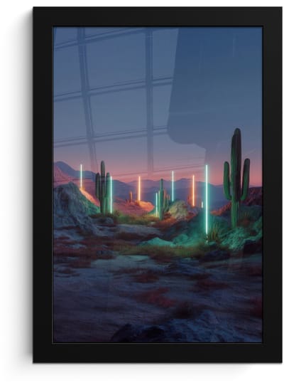 Poster in lijst - Fotolijst 20x30 cm - Posters - Cactus - Lichtzuilen - Zonsondergang - Posterlijst zwart - Decoratie - Wanddecoratie woonkamer - Muurdecoratie slaapkamer