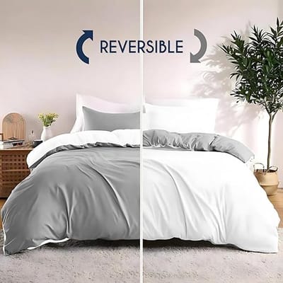 Dekbedovertrek 200x200 cm met 2 kussenslopen 80x80 cm - Lichtgrijs/wit - 200x200 Bedset in 100% microvezel - 3 stuks
