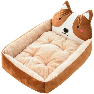 Cartoon Hondenbed Winter Warm Schattig Wasbaar Alle Seizoenen Dierenkennel Bed voor Honden Katten Huisdieren Koffie Approx. 50cm/19.7in (Pets Less Than 2.5kg/5.5lb) beige