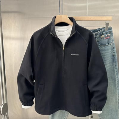 Lente Effen Kleur Eenvoudig Los Staande Kraag Jas Mannen Koreaanse Stijl Casual Briefopdruk Veelzijdig Jas Trendy Sweatshirt 3XL