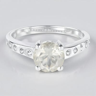 Cavill - Zilveren ring met 1,1 ct Orthoklaas rond briljant en 10 witte topazen - 925 Sterling zilver - elegante ring maat 17 - champagnetint