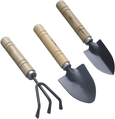 Mini Tuin Gereedschap Set van 3 Stukken - Tuinschep, Tuinhark en Houten Cadeauset voor Potplanten, Binnen- en Buitentuinen