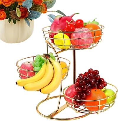 Keuken Organizer - Opbergrek Fruitmand - Keuken Ordenen - Met Bananenhanger - 27x25x44 cm - Goud
