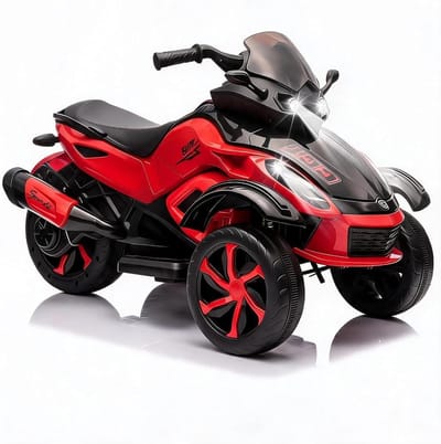 12V elektrische kinder-ATV met 2 motoren van 45 W – Elektrische kinder-ATV – met LED-verlichting, muziek en langzame start – Op batterijen werkend kindervoertuig voor jongens en meisjes van 3 tot 8 jaar - Rood