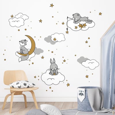 Muurstickers - Dromerige dieren onder de sterren - Zelfklevende stickers - 105x70cm