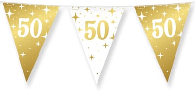BTH – Slinger 50 Jaar – Wit-Goud – Verjaardag Versiering – Happy Birthday Decoratie – 50 Jaar Feest Versiering – 10m