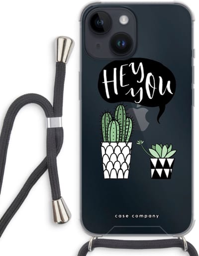 Case Company® - Hoesje met koord geschikt voor iPhone 14 hoesje met Koord - Hey you cactus - Telefoonhoesje met Zwart Koord - Bescherming aan alle Kanten en Over de Schermrand