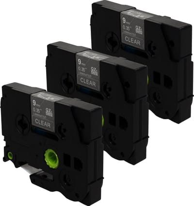DULA Brother Compatible label tape- Tze-125 - 3 cassettes - Brother P-Touch - Wit op transparant - 9mm x 8m