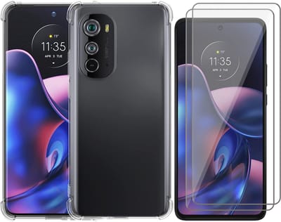 Hoesje geschikt voor Motorola Moto Edge 2022 - 2x Screen Protector GlassGuard - Back Cover Case ShockGuard Transparant & Screenprotector