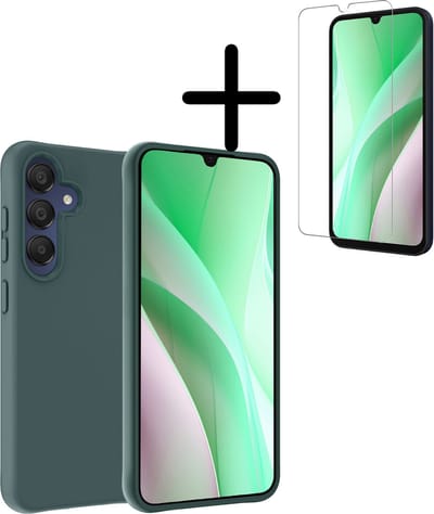 Hoesje Met Screenprotector - Geschikt voor Samsung Galaxy A15 - Sterk & Shockproof - Back Cover - Siliconen Case - Telefoon Hoes - Donkergroen