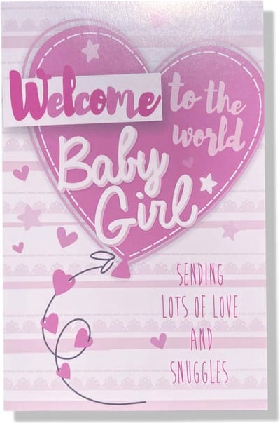 Welcome to the World Baby Girl! - Luxe Geboortekaartje Meisje - 12x17cm - Gevouwen wenskaart met envelop