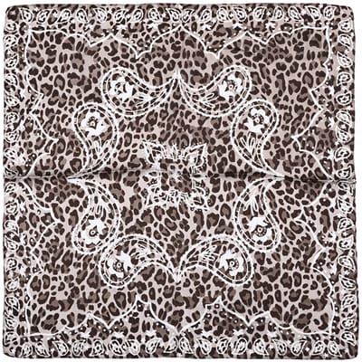 Vierkant Sjaaltje met Elegant Paisleymotief en Subtiel Luipaarddessin (70x70cm) - Kaki