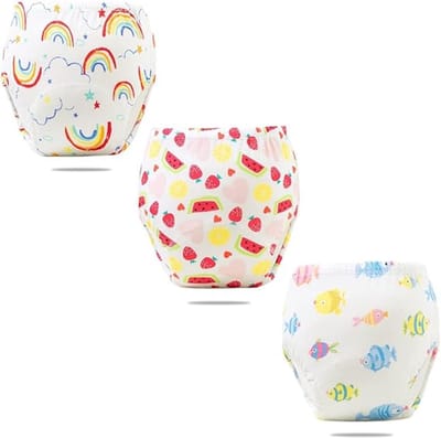 Set van 3 babyluiers voor jongens en meisjes, wasbare trainingsbroekjes, geschikt voor baby's van 1-5 jaar, Meerkleurig-1, maat 90 (Minder dan 9 kg).