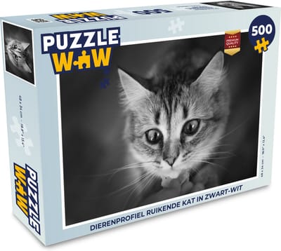 Puzzel Dierenprofiel ruikende kat in zwart-wit - Legpuzzel - Puzzel 500 stukjes