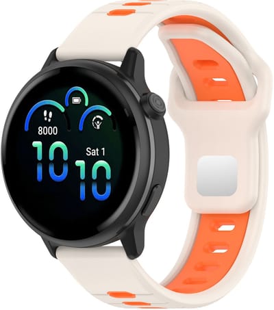 Stravo 22mm Smartwatch bandje - geschikt voor Samsung Galaxy Watch 46mm / Galaxy Watch 3 45mm / Gear S3 Classic & Frontier - Amazfit GTR 47mm / GTR 2 / GTR 3 - Pro - OnePlus Watch Sportief Tweekleurige Siliconen Horlogebandje – Starlight/Oranje