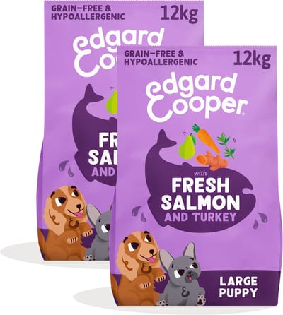 Edgard Cooper 2x Puppy Graanvrij Hondenvoer Droog, Zalm & Kalkoen 12kg, Natuurlijke Brokken voor Puppy's, Vers Vlees, Hoog in Eiwit, Hypoallergeen, Zonder Toegevoegde Suiker
